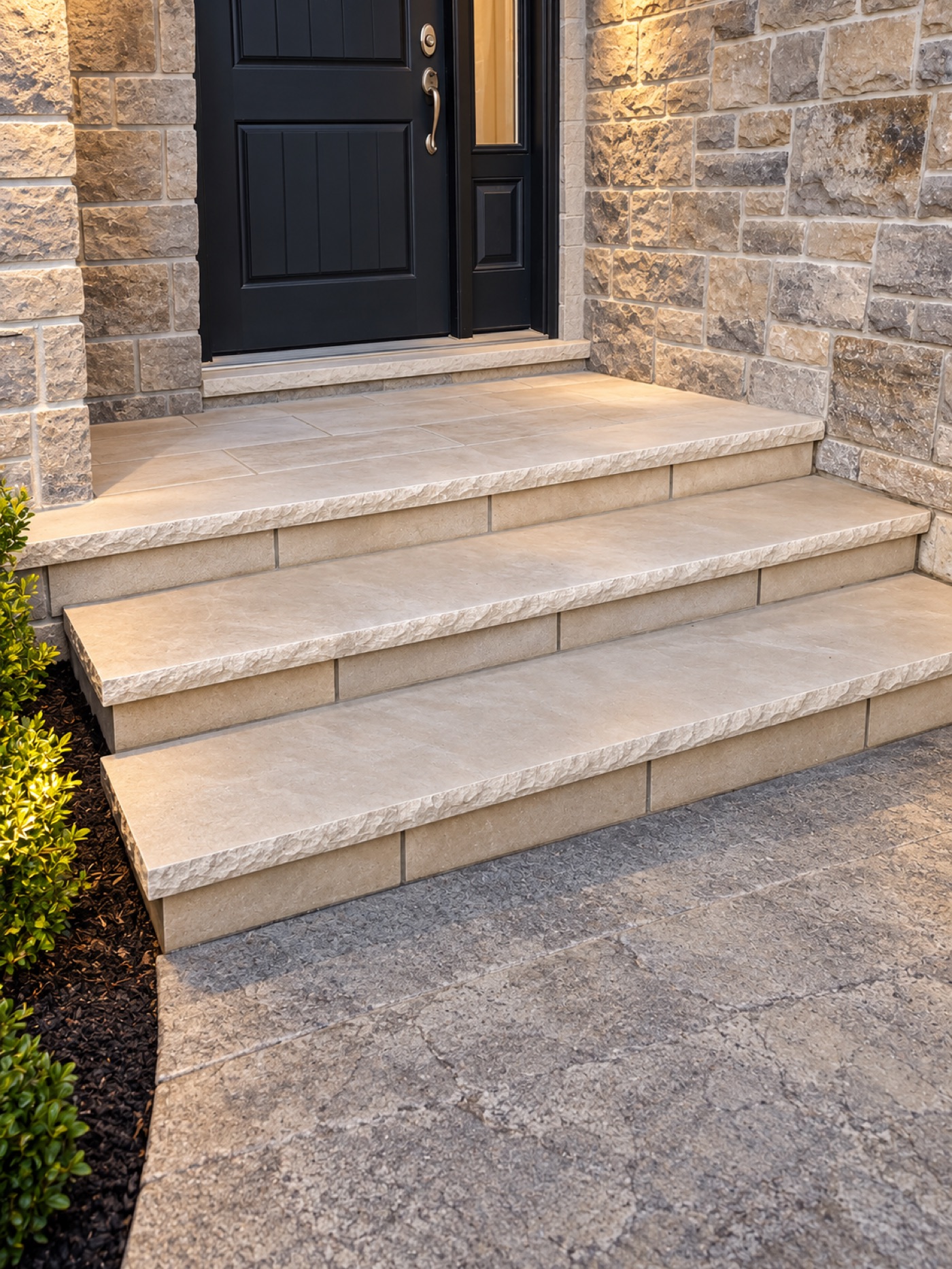 Natural stone front entry steps